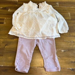 Gap Boho Set Bundle Top Ruffle Dot Sheer Legging Jeans Purple Pull on 12-18 M